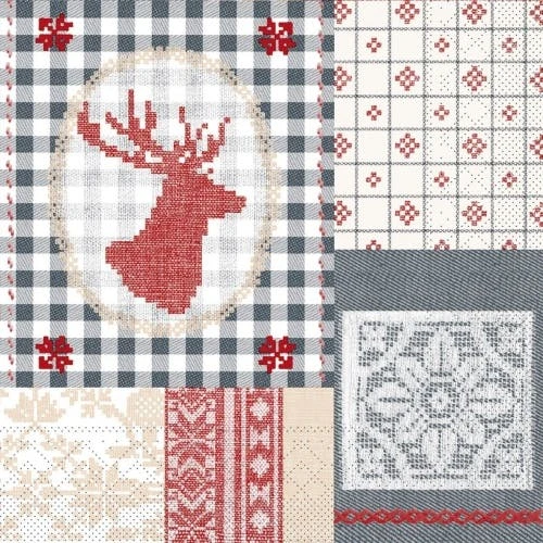 Mank Serviette Tissue Luke Rot-Blau, 40x40 Cm, 100 Stück - Weihnachten Patchwork Ornamente Rentier 1 Mank Serviette Tissue Luke Rot-Blau, 40x40 Cm, 100 Stück - Weihnachten Patchwork Ornamente Rentier