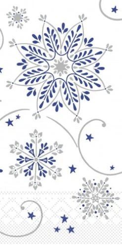 Mank Serviette Tissue Cristal In Blau-Silber, 33 X 33 Cm, 1/8 Falz, 100 Stück - Weihnachten Eiskristalle