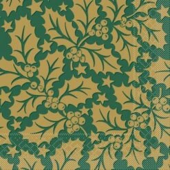 Mank Serviette Tissue Michael In Grün, 33 X 33 Cm, 100 Stück - Ilex-Zweige Weihnachten