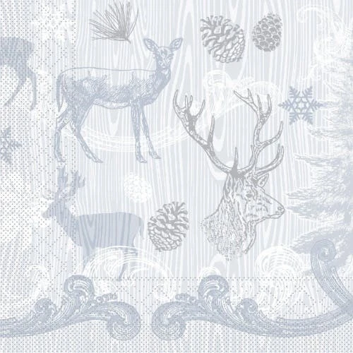 Mank Serviette Tissue Bruno In Grau-Silber, 40 X 40 Cm, 100 Stück - Weihnachten Hirsch Tannenzapfen 1 Mank Serviette Tissue Bruno In Grau-Silber, 40 X 40 Cm, 100 Stück - Weihnachten Hirsch Tannenzapfen