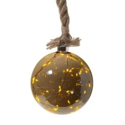 LED Glaskugel Deko Kugel Juteseil Beleuchtet Timer Rauchglas D: 14cm Weihnachten
