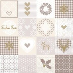 Mank Serviette Tissue Pepe In Beige-Gold, 33 X 33 Cm, 100 Stück - Weihnachten Ornamente Patchwork